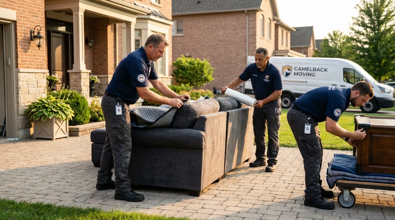 Large estate moving crew wrapping furniture in French Lick, IN