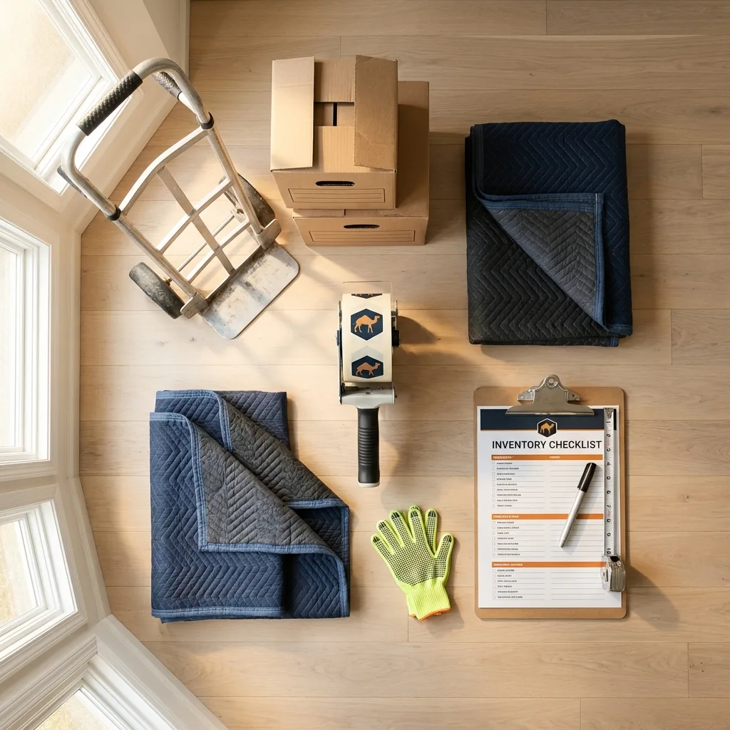 Professional moving supplies and packing materials layout for French Lick residential relocations